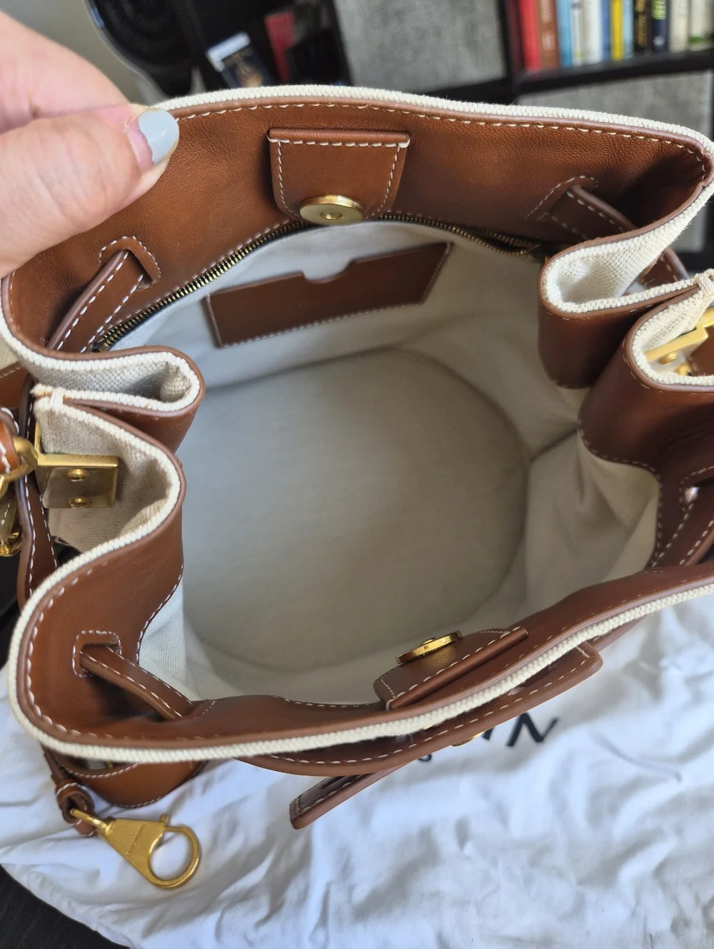 Balmain B Army Canvas Bucket Bag – Natural & Brown Leather - Picture 3 of 4